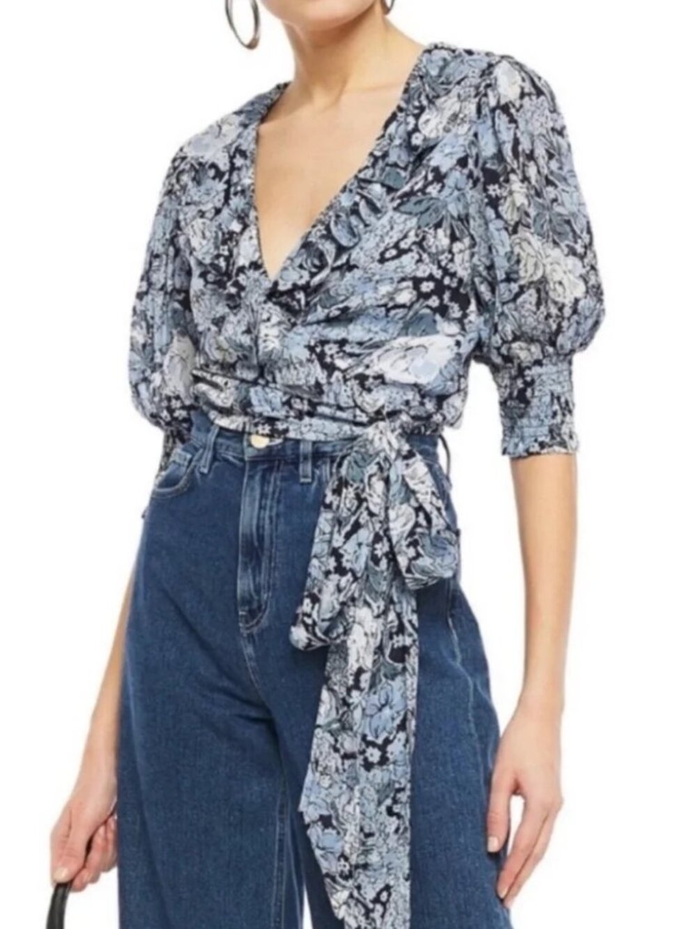 NWT Ganni Georgette Floral Wrap Blouse